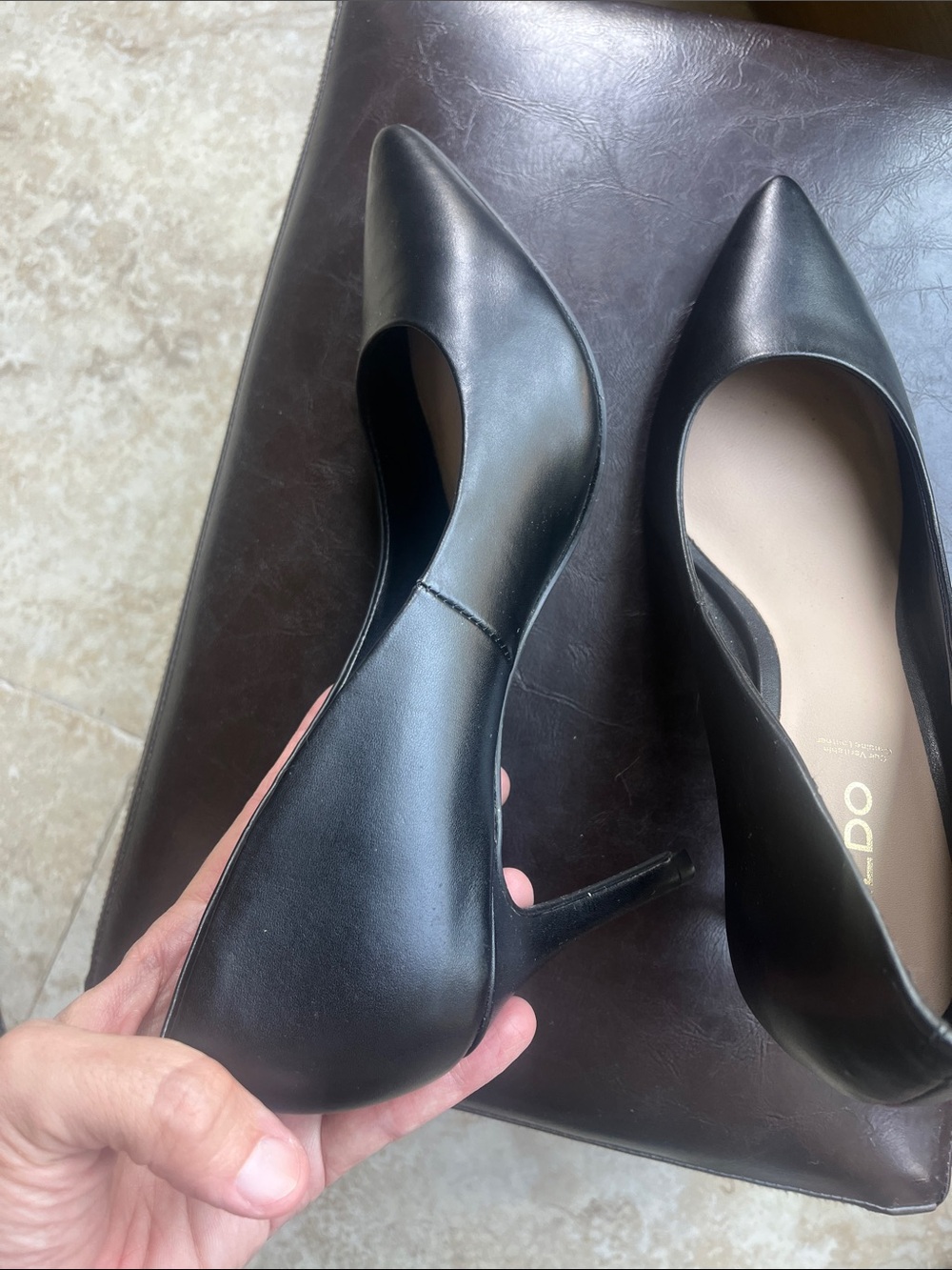 Aldo Flex Black Leather Pointed-Toe Pumps Size 8 - Picture 11 of 16